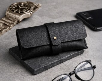 Leather Glasses Case, Handmade Italian Leather Eyeglass Case, Sunglasses Case, Minimal Leather Gift for Him or Her, Gift for Mom, Dad,