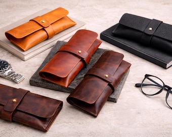 Leather Glasses Case, Handmade Italian Leather Eyeglass Case, Sunglasses Case, Minimal Leather Gift for Him or Her, Gift for Mom, Dad,