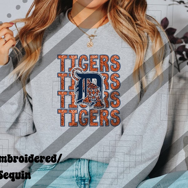 Baseball png, Detroit png, Tigers png, Faux embroidered, Faux Sequin