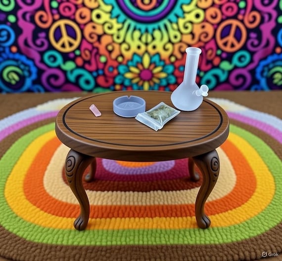 1 12 Scale Dollhouse Miniature Hippie Accessory Set Fake Bong Mini Weed Bag  Tiny Bic Lighter Peace & Love Stoner Pack Display Accessory