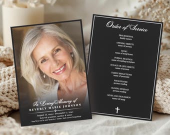 Elegant Black Funeral Program: In Loving Memory, Digital Download, Canva Template