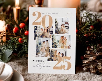 Modern Photo Collage Christmas Card: Canva Editable Digital Template