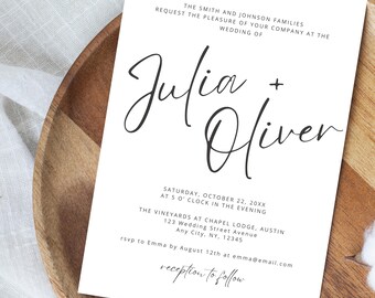 Minimalist Modern Wedding Invitation Template, Simple Elegant Design, Editable Digital DIY Card