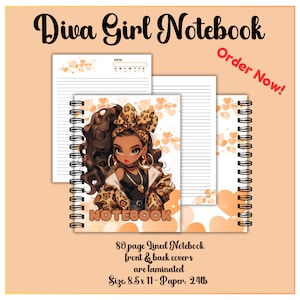 Cuaderno espiral - Diva Girl - Cuaderno rayado de 80 páginas para tomar notas con estilo