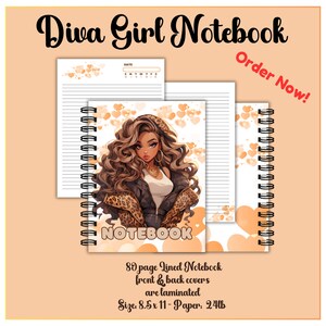 Cuaderno espiral - Diva Girl - Cuaderno rayado de 80 páginas para tomar notas con estilo