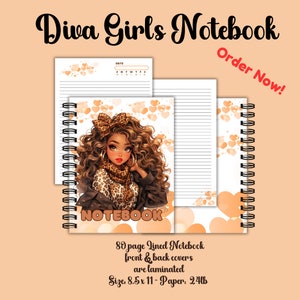 Cuaderno espiral - Diva Girls - Cuaderno rayado de 80 páginas para tomar notas con estilo