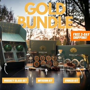 Gold Bundle - Cocktail Smoker Kit + Whiskey Infusion Kit + Whiskey Glass Set | Free 2-Day Shipping | Whiskey Gifts | Gifts for Him |