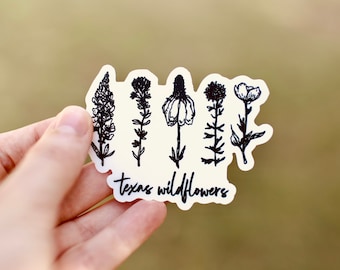 Texas Wildblumen Vinyl Aufkleber, schwarz und weiß Aufkleber, Laptop Aufkleber, Geschenk für Texas
