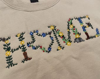 Home Texas bestickter Sweatshirt, Texan Pullover, Winter Pullover, Langarmshirt