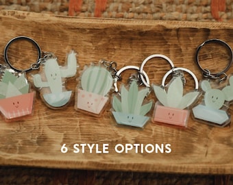 Sukkulenten Acryl-Schlüsselanhänger, doppelseitiger Epoxy-Kaktus-Anhänger, Geschenkideen, niedliche Pflanzenschlüsselringe im Cartoon-Stil