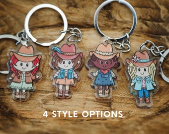 Cowgirl Acryl Schlüsselanhänger, doppelseitige Epoxy Cartoon Stil Charms, Weihnachtsgeschenk, Geschenke für Geschenke