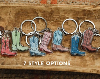 Stiefel-Schlüsselanhänger aus klarem Acryl, doppelseitiger Western-Anhänger aus Epoxidharz, Kunst im Cartoon-Stil, Strumpffüller, Geschenkideen