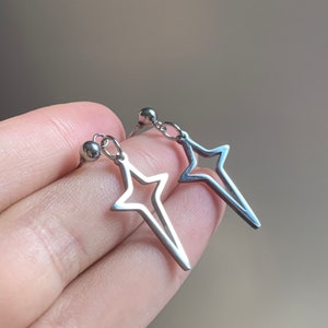 Silver Stars dangle Earrings, Unisex Stainless Steel Star Earrings, No Rust Tarnish Resistant Waterproof Hoops, Gift Ideas for Her Him