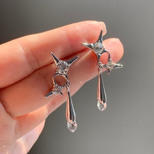 Silver Star Dangle Earrings Grunge Star Earringsstar 