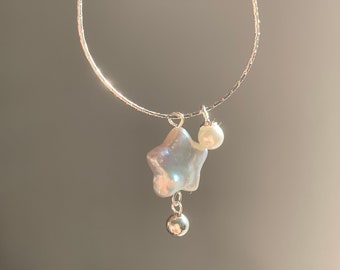 Collier de perles étoile, collier baroque étoile en argent, élégant collier de vraies perles d'eau douce, collier minimaliste, cadeau de fête des mères pour elle