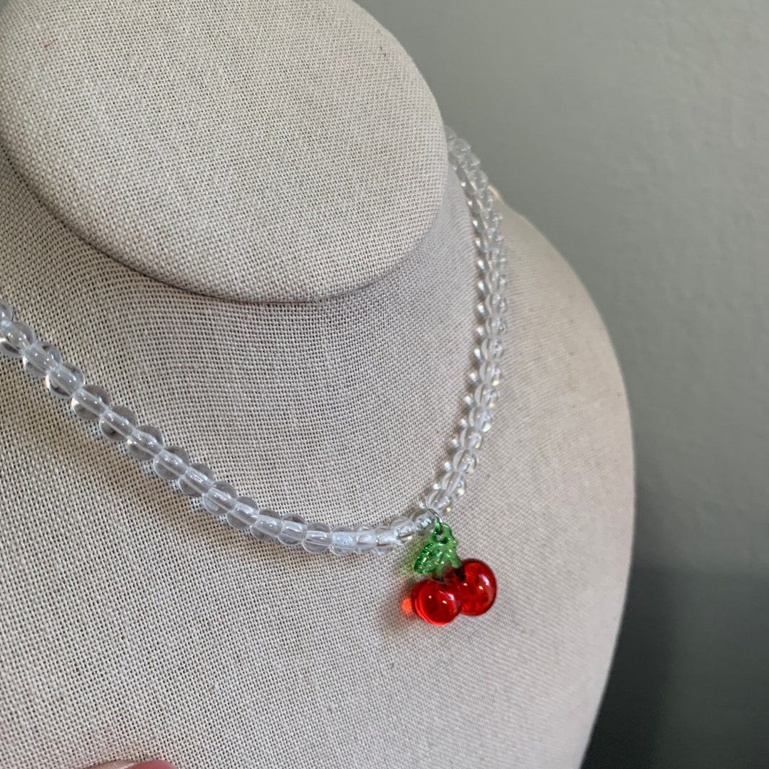 Cherry Beaded Necklace Dainty Necklace Cherry Fruit Etsy