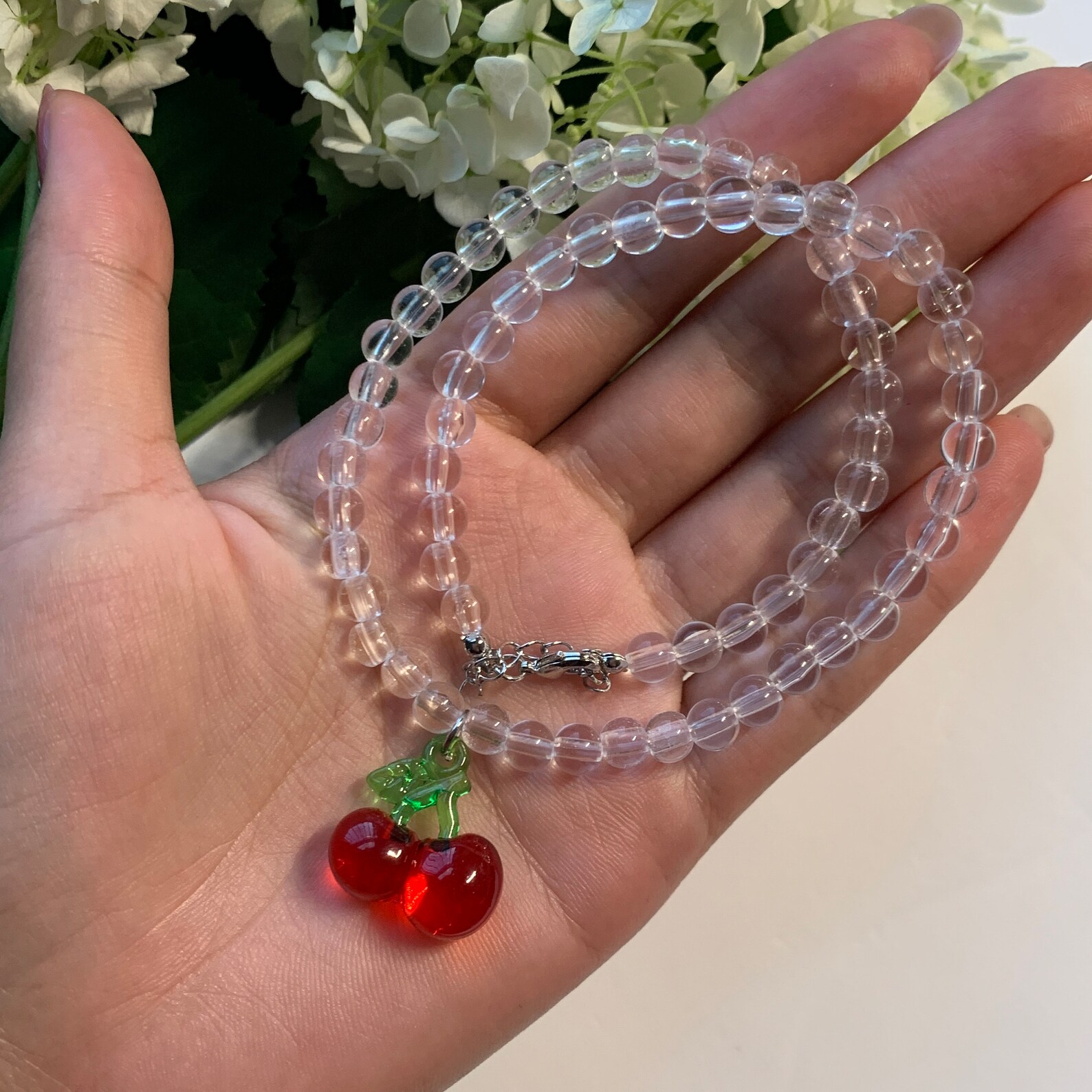 Cherry Beaded Necklace Dainty Necklace Cherry Fruit Etsy