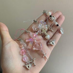 Heart Bow Beaded Phone Charm Strap - Y2K Style Phone Lanyard Wristlet
