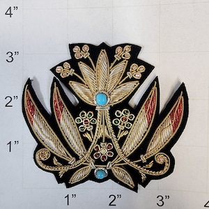 Bullion Wire Embroidered Badges, Sew-on Applique Patch by 1 pc, 3.25" x 3.5"