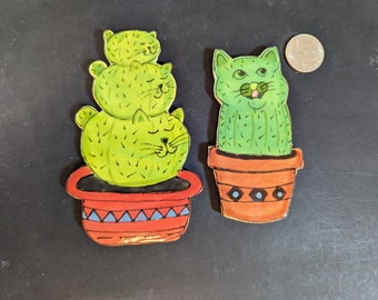Handmade ceramic mosaic Catcus cat shaped cactus tile set, decorative cat shaped cactus tiles, garden bench tile, step stone tile