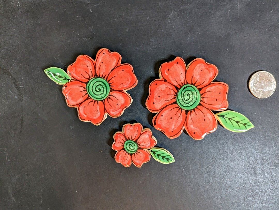 Handmade Ceramic Mosaic Pink Flower Tiles, Decorative Tiles, Custom Tiles, Back Splash Tiles