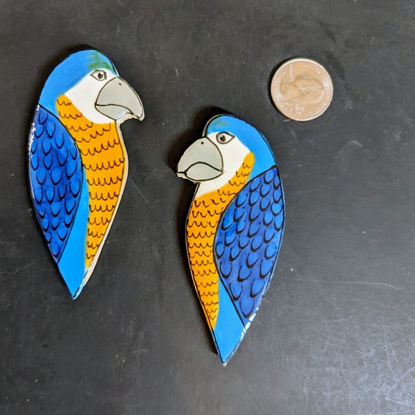 Handmade ceramic mosaic Blue Parrot Macaw bird shaped tile, decorative  bird tile, accent mosaic tile, garden bench tile, step stone tile