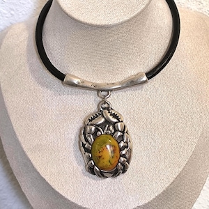 Collana girocollo con dichiarazione per donna, collana in argento, girocollo in argento, collana in pelle, collana da donna, collana in zamak, girocollo in zamak, granchio