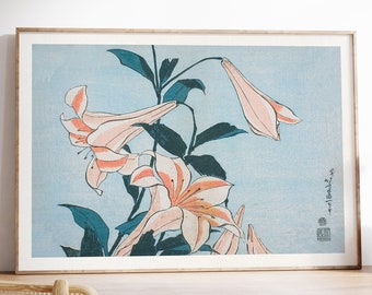 葛飾北斎 - 無題の大花シリーズより百合 (1834) - 絵画写真ポスター