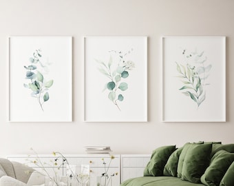 Eucalyptus Set of 3 Prints, Botanical Wall Art, Rustic Decor, Farmhouse Wall Art, Plant Poster, Nature Art, Green Wall Art, Home Decor