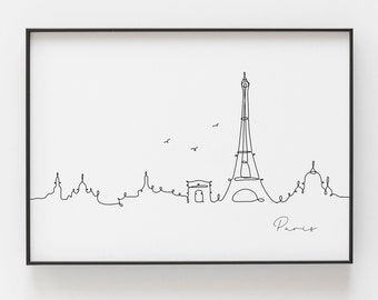 Paris Skyline Print, Line Art Print, Minimalist Wall Art, City Skyscraper Poster, Fine Art Print, Nordic Home Decor, Sketch Print, Landmark
