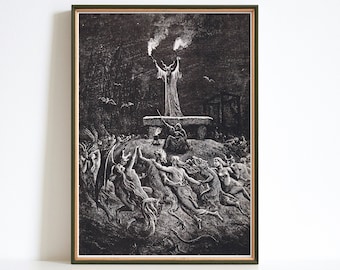 Witches Dancing At The Sabbath Print Poster, Fallen Angel Wall Art, Halloween Decor, Dark Academia Decor, Digital, Elegant Black Printable