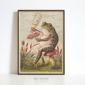Stampa rana retrò, Poster animale vintage, Illustrazione antica, Arte della parete stampabile, Stampa giclée, Arte divertente del rospo, Arte pubblicitaria, Digitale
