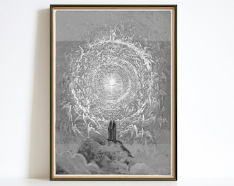 Dore Paradise print, hemelse sneeuwwitte engelen Rose poster, Dante gotische poster, Halloween cadeau, donkere Academia kunst aan de muur, digitale afdrukbare