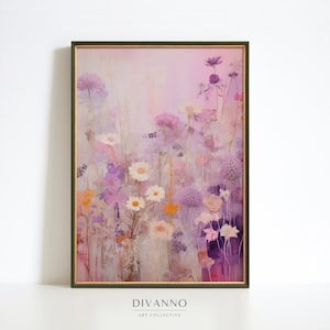 Lilac Garden Print, Violet Wildflowers Poster, Meadow Wall Art, Contemporary Jardin Canvas, Floral Printable, Digital Painting Wall Decor