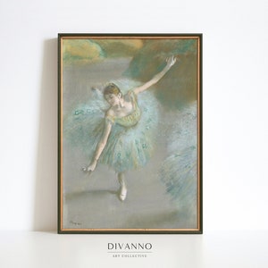impression de ballerine vintage, tableau danseuse de Degas, toile d'art moderne, art mural imprimable, affiche de ballet femme, art déco vert estompé, idée cadeau