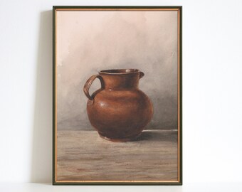 Rustic Jug Still Life Print, Farmhouse Kitchen Art (Digital Gift Art)