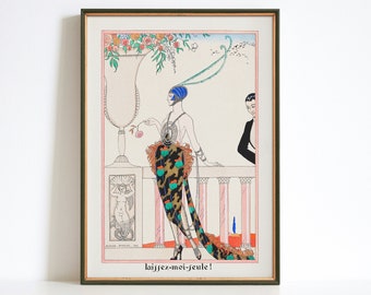 Franse romantische Art Print, vintage mode kunst aan de muur, vrouw Art Print, Parijse Home decor, art deco illustratie, tentoonstelling poster, canvas