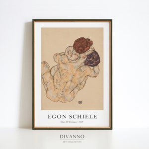 Lovers Print, Mann und Frau Umarmung Egon Schiele Poster, Schlafzimmer Wohndekor, Gemälde Kunst Reproduktion, Ausstellung Wandkunst, druckbare Leinwand