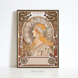 Alphonse Mucha Zodiac Woman Print, Znak Zodiaku Kobieta Plakat Do Wydruku, Ilustracja Vintage Art Nouveau, Sztuka Ścienna Na Parapetówkę, Sztuka Cyfrowa