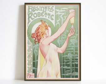 Pôster Art Nouveau da Fada Verde Absinto, Decoração para Café Francês