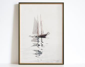 Lámina de velero de Winslow Homer, paisaje marino náutico vintage, arte mural minimalista (digital)