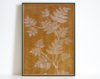 Vintage Rustic Textile Autumn Print, Burnt Orange Wall Art, Antique Fern Tapestry Printable, Botanical Pattern Poster, Fall Canvas, Art Gift