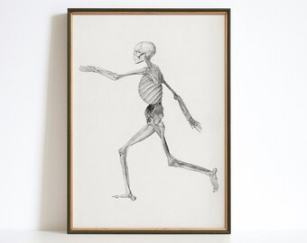 Vintage Skeleton Dance Art Print, Gothic Halloween Wall Decor
