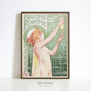 Cartel de hadas verdes de absenta, decoración de café francés, impresión de arte de mujer retro, lienzo de licor, arte de pared imprimible, decoración de pared parisina, Art Nouveau