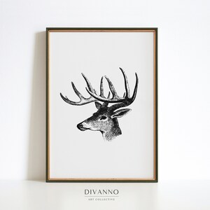 Pôster de arte de rena vitoriana, decoração de parede de Natal vintage, impressão de desenho de inverno, retrato de animal clássico, esboço festivo, presente para impressão