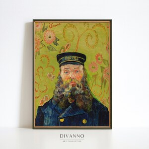 Retrato del cartero, impresión de la exposición de Vincent Van Gogh, pintura al óleo famosa, decoración de la pared de la galería ecléctica verde, inauguración de la casa, imprimible
