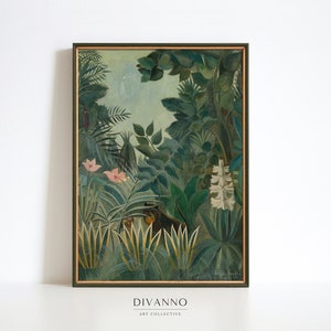 Rousseau Vintage Regenwald Poster, botanische Wandkunst, Dschungel Wildtiere Druck, florales Wohndekor, äquatoriale salbeigrüne Leinwand, printable
