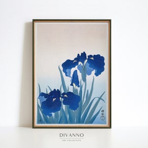 Japanese Print, Iris Flower Wall Art, Japan Wall Decor, Minimalist Botanical Poster, Blue Floral Canvas, Printable, Japanese Garden Decor
