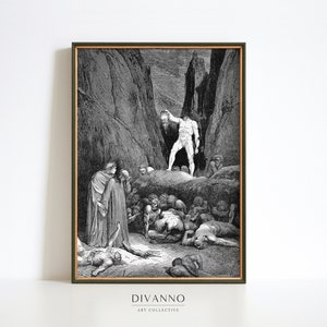 Antique Hell Print, Gustave Dore Poster, Halloween Home Decor, Dark Academia Wall Art, Dante Inferno Canvas, French Gothic Canvas, Digital
