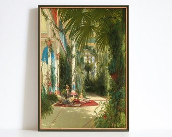 Palm House Interior Print, Botanical Garden Art, Lush Foliage